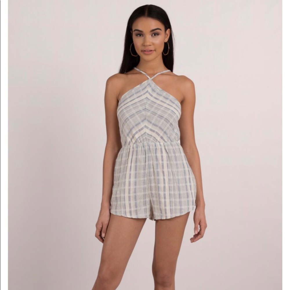 Blue stripe halter neck romper